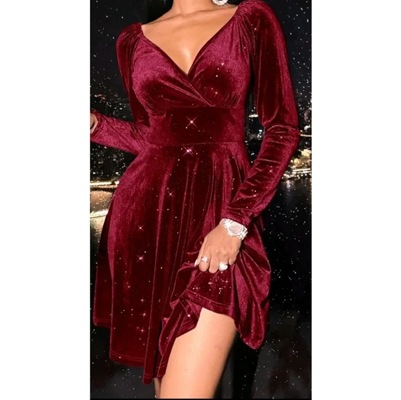 chinese dress ladies Half Sleeves Velvet A-Line V-Neck Bridesmaid Dresses with Slit main image 0